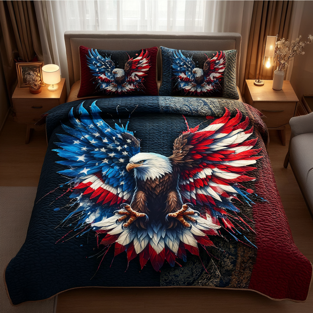 American Eagle Quilted Bedding Set Best Bed Sheet Set 4Th July Gift Ideas