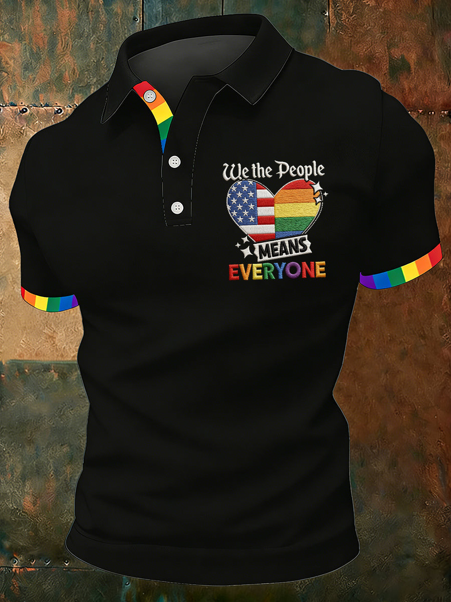 American Flag Heart Polo Shirt - We The People Pride Merch LGBTQ Gift Ideas - Image 2