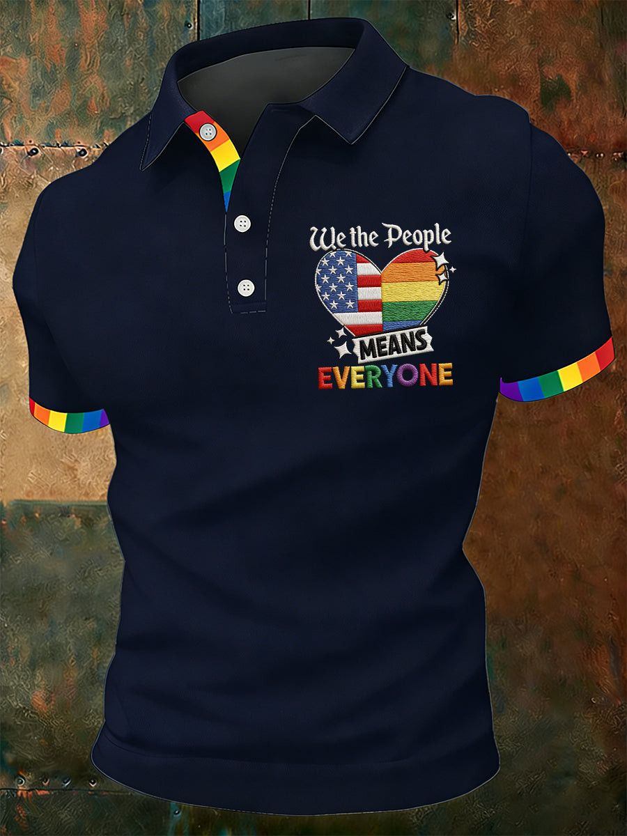 American Flag Heart Polo Shirt - We The People Pride Merch LGBTQ Gift Ideas