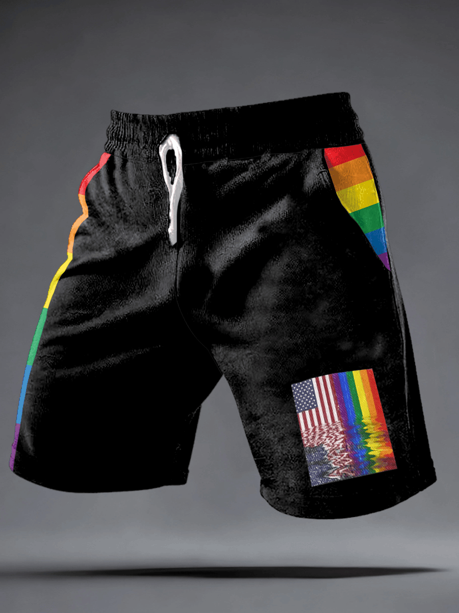 American Flag Rainbow Athletic Shorts Patriotic Spirit Pride Merch Meaningful LGBT Gift - Image 2