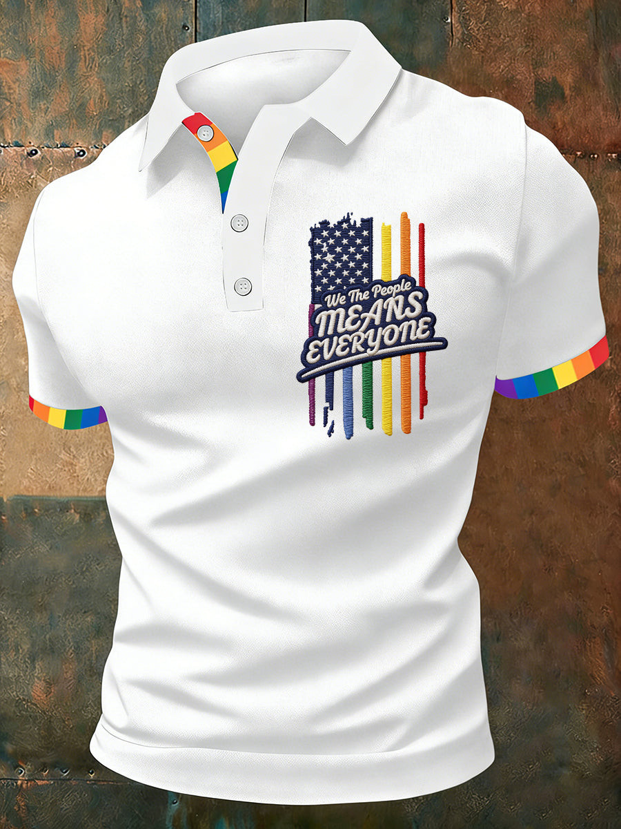 American Flag Rainbow Polo Shirt We The People Pride Merch Best Gift For Patriots - Image 2