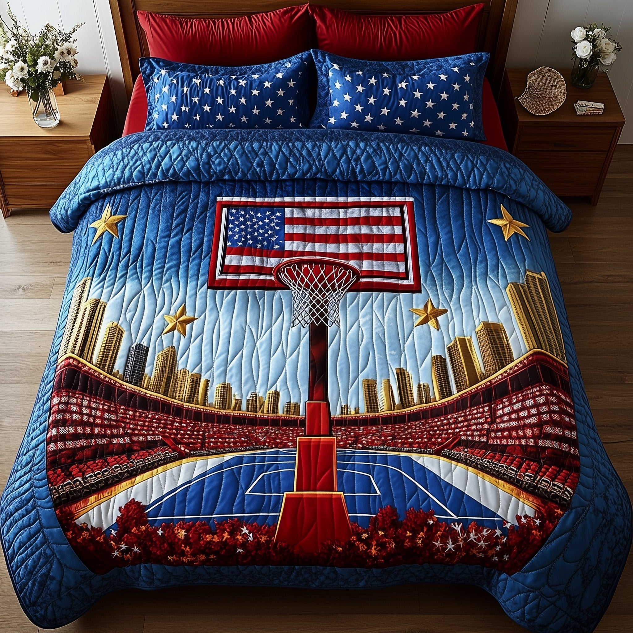 American Hoop Dream Quilted Bedding Set Best Sheet Sets Perfect Father's Day Gifts