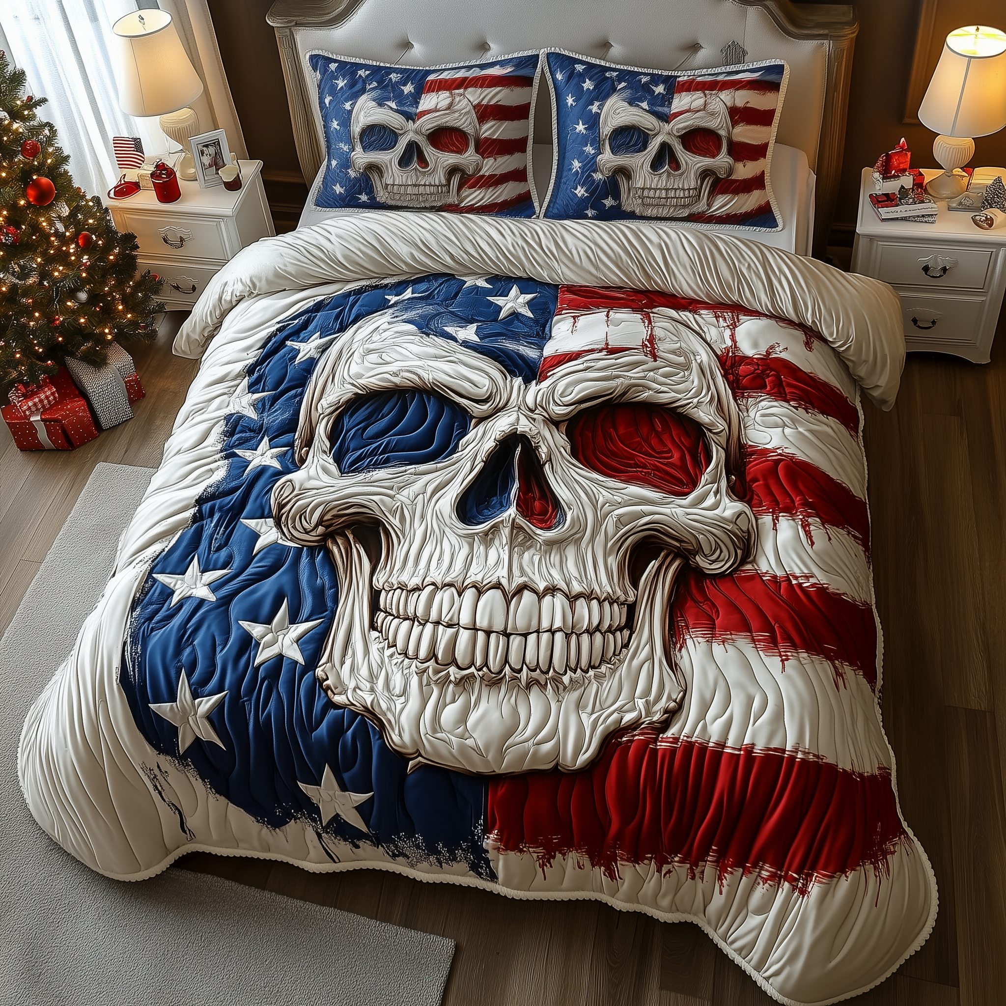 American Pride Skull Quilted Bedding Set Best Sheets Ever Cool Skull Gifts