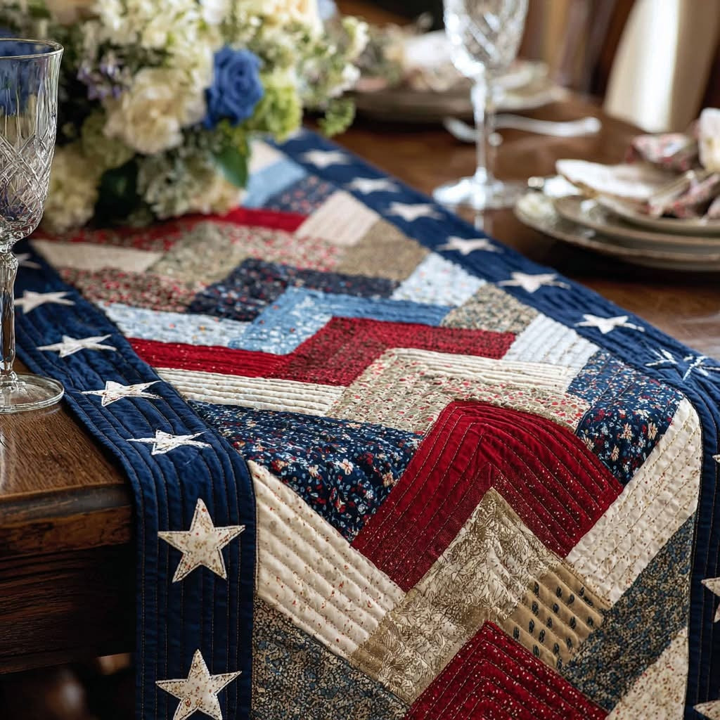 Americana Mix Chevron Quilted Table Runner Holiday Decor Gift for Bestie