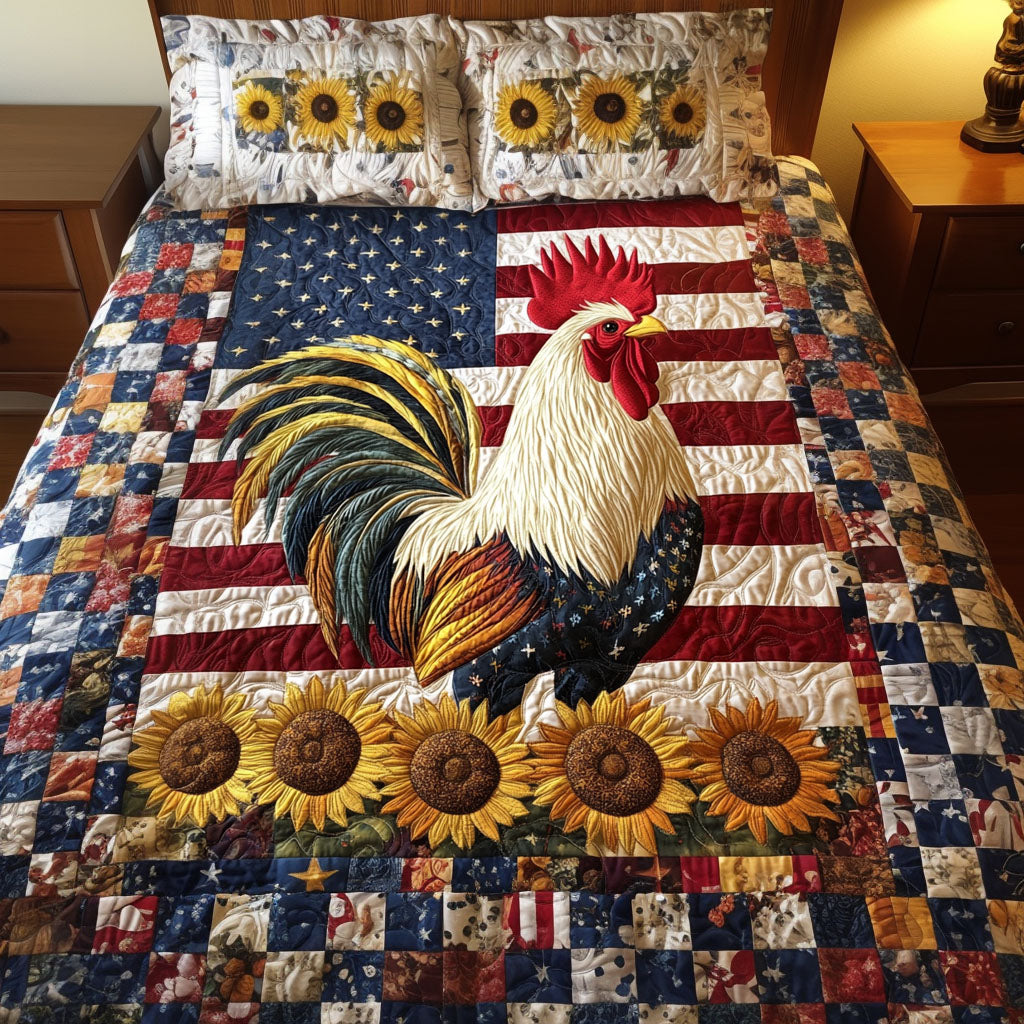 Americana Roosters Quilted Bedding Set Bedroom Decorations Unique Gifts For Chicken Lovers