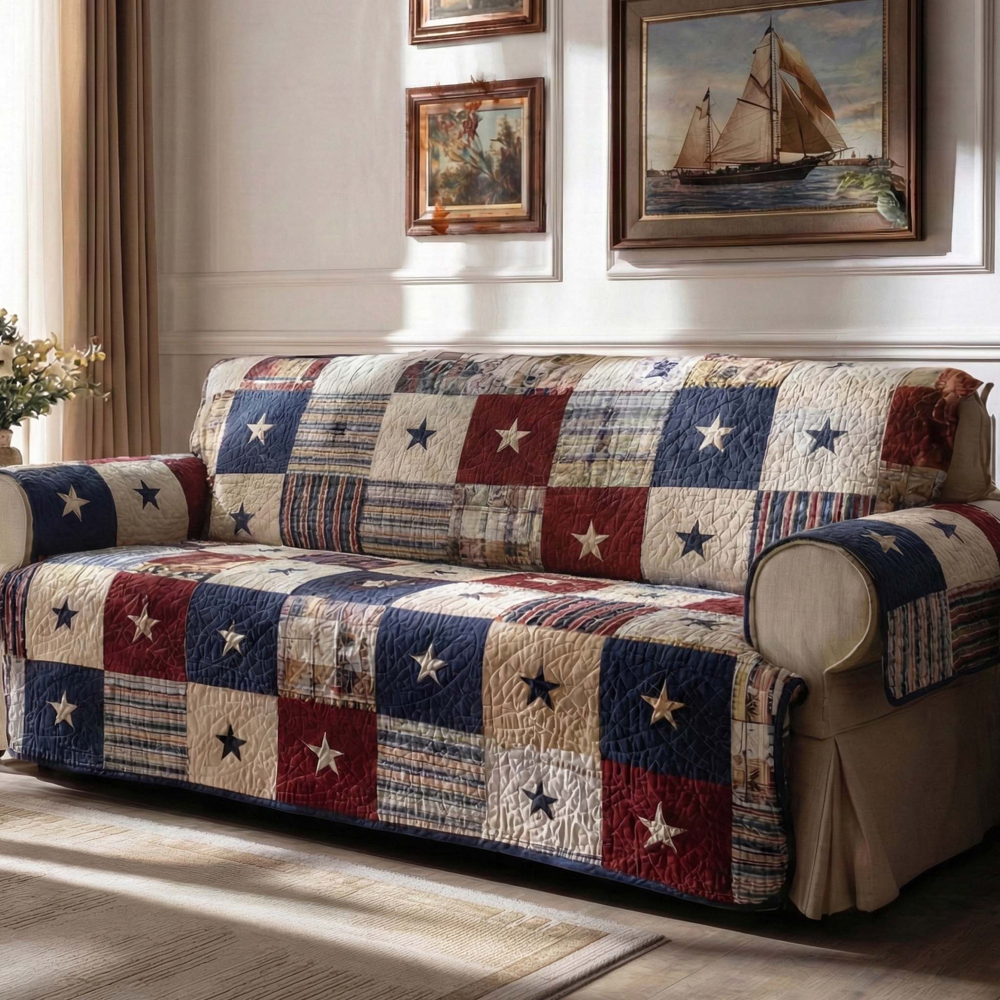 Americana Stars Quilted Sofa Cover Couch Covers Texas Gifts To Ship