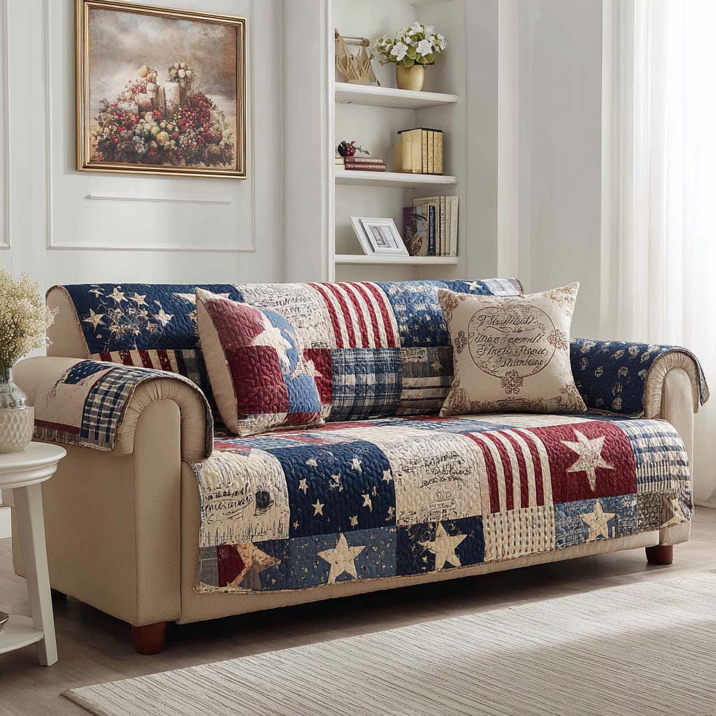 Americana Union Quilted Sofa Cover Living Room Decor Texas Gifts For Men