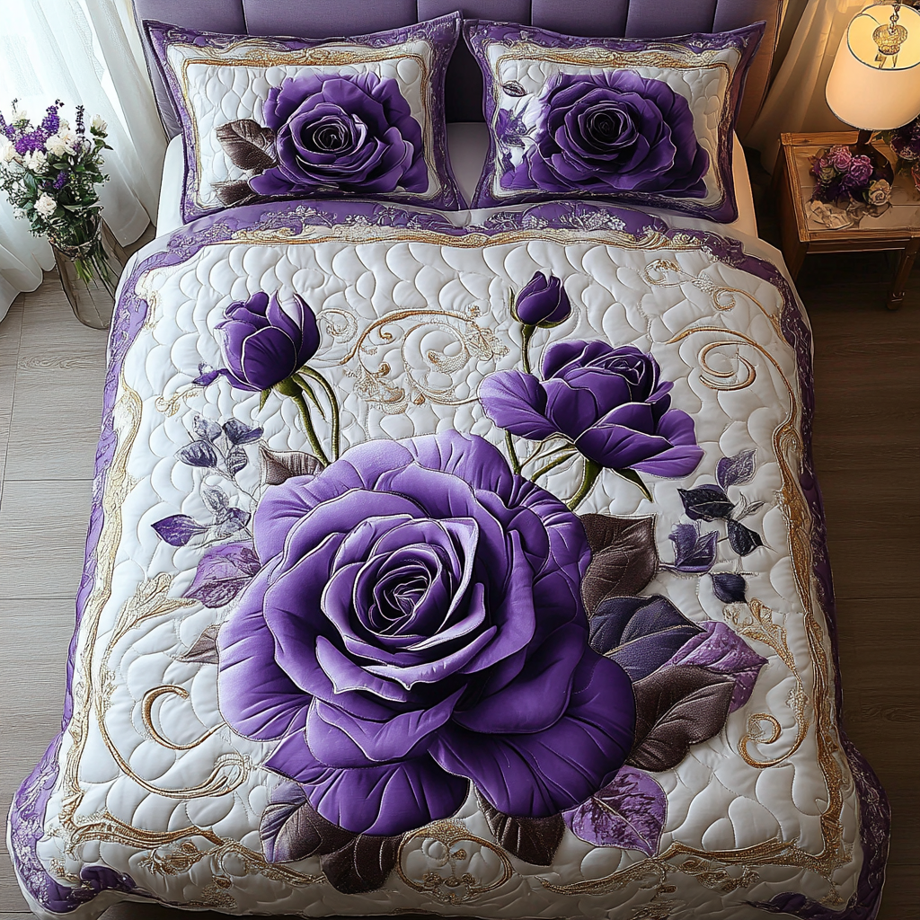 Amethyst Bloom Quilted Bedding Set Best Comforter Sets Thoughtful Mother's Day Gifts