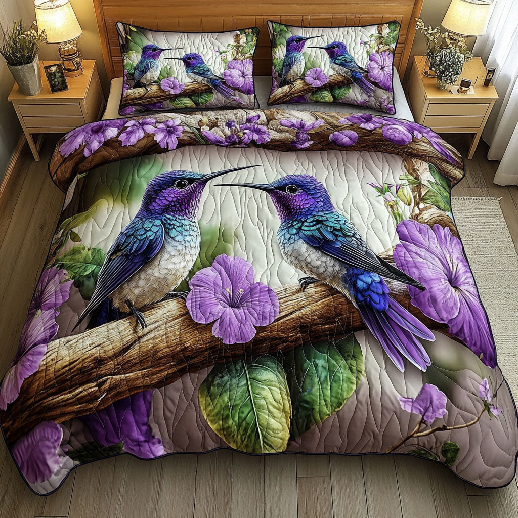 Amethyst Lovebirds Quilted Bedding Set Bed Sheet Set Hummingbird Gifts For Mom