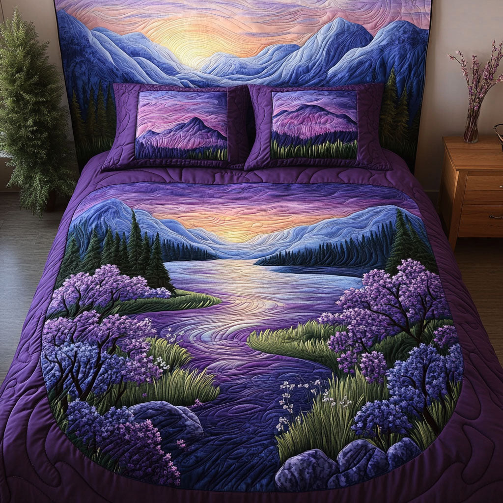 Amethyst Sunrise Quilted Bedding Set Cute Bed Sheets Last Minute Father'sDay Gifts