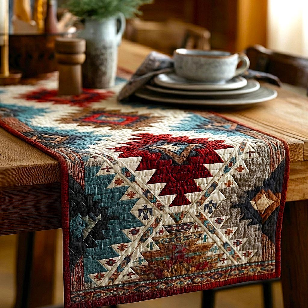 Ancestral Patterns Quilted Table Runner Elegant Dining Table Runner Native American Gift Shop