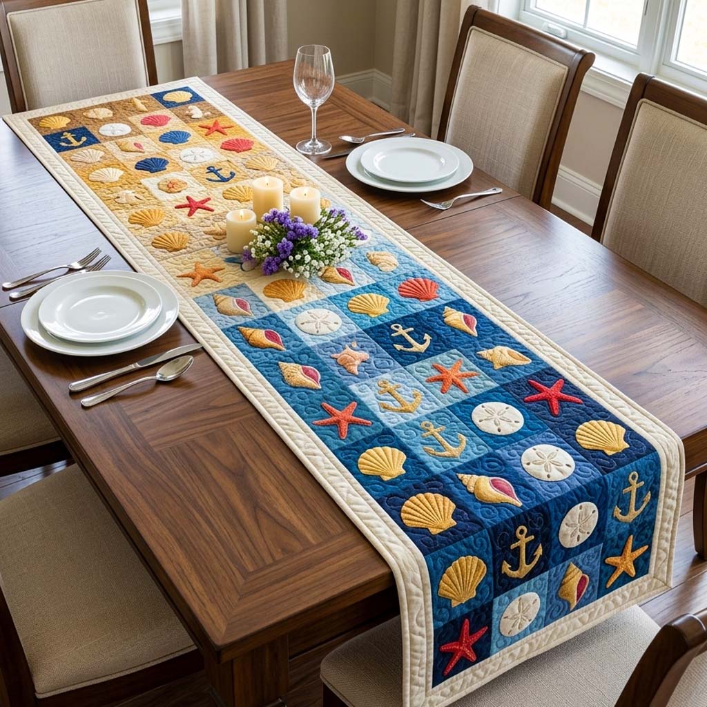 Anchor Shell Quilted Table Runner Table Runner For Dining Table Gifts With Anchors On Them