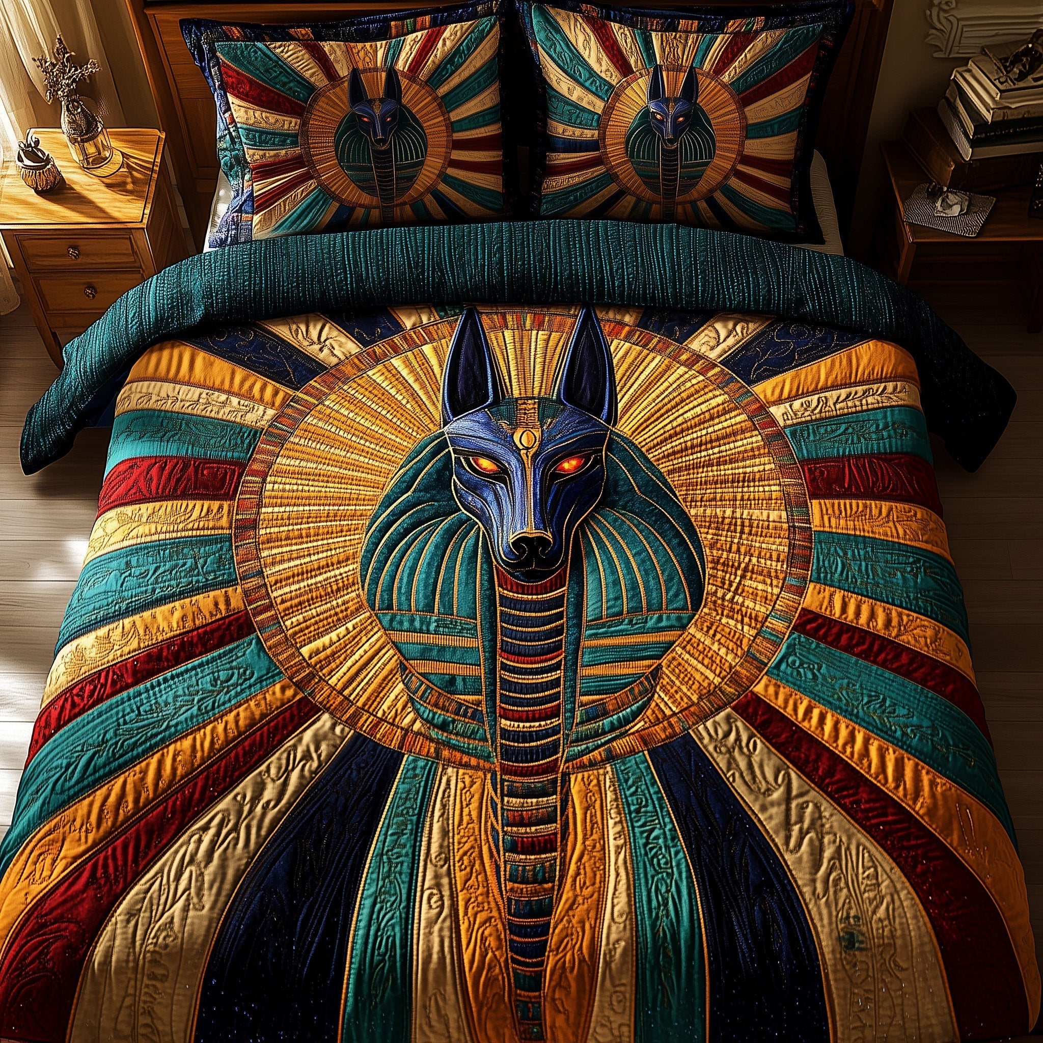 Ancient Anubis Quilted Bedding Set Best Sheet Sets Unique Christian Gifts