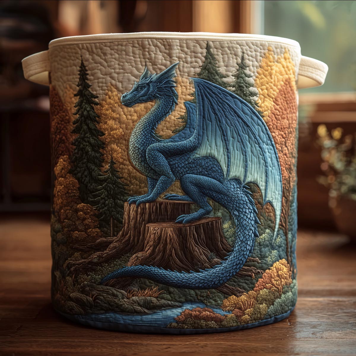 Ancient Dragon Quilted Laundry Basket Modern Clothes Hamper Dragon Themed Gifts