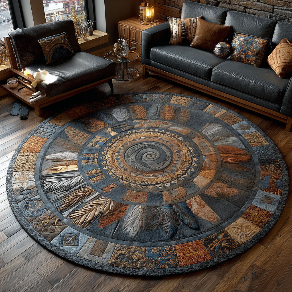 Ancient Feathers Quilted Round Mat Home And Decor Native American Themed Gifts