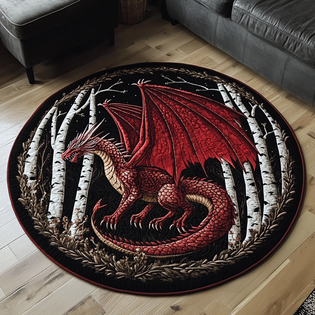 Ancient Flight Quilted Round Mat Home Decor Styles Dragon Gifts For Men