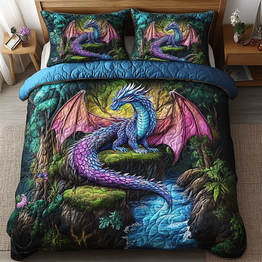 Ancient Guardian Quilted Bedding Set Bedroom Decor Dragon Gifts For Son