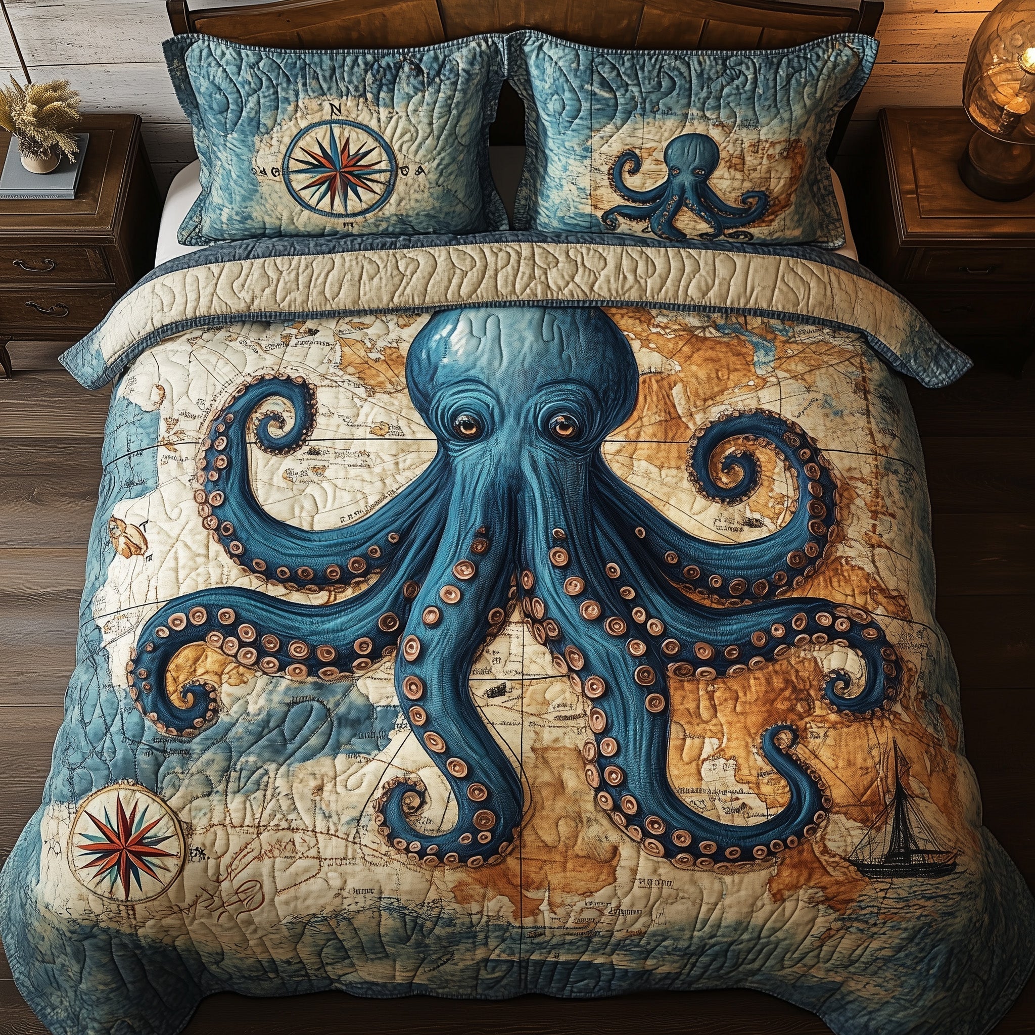 Ancient Kraken Legend Quilted Bedding Set Bed Comforter Set Octopus Themed Gifts