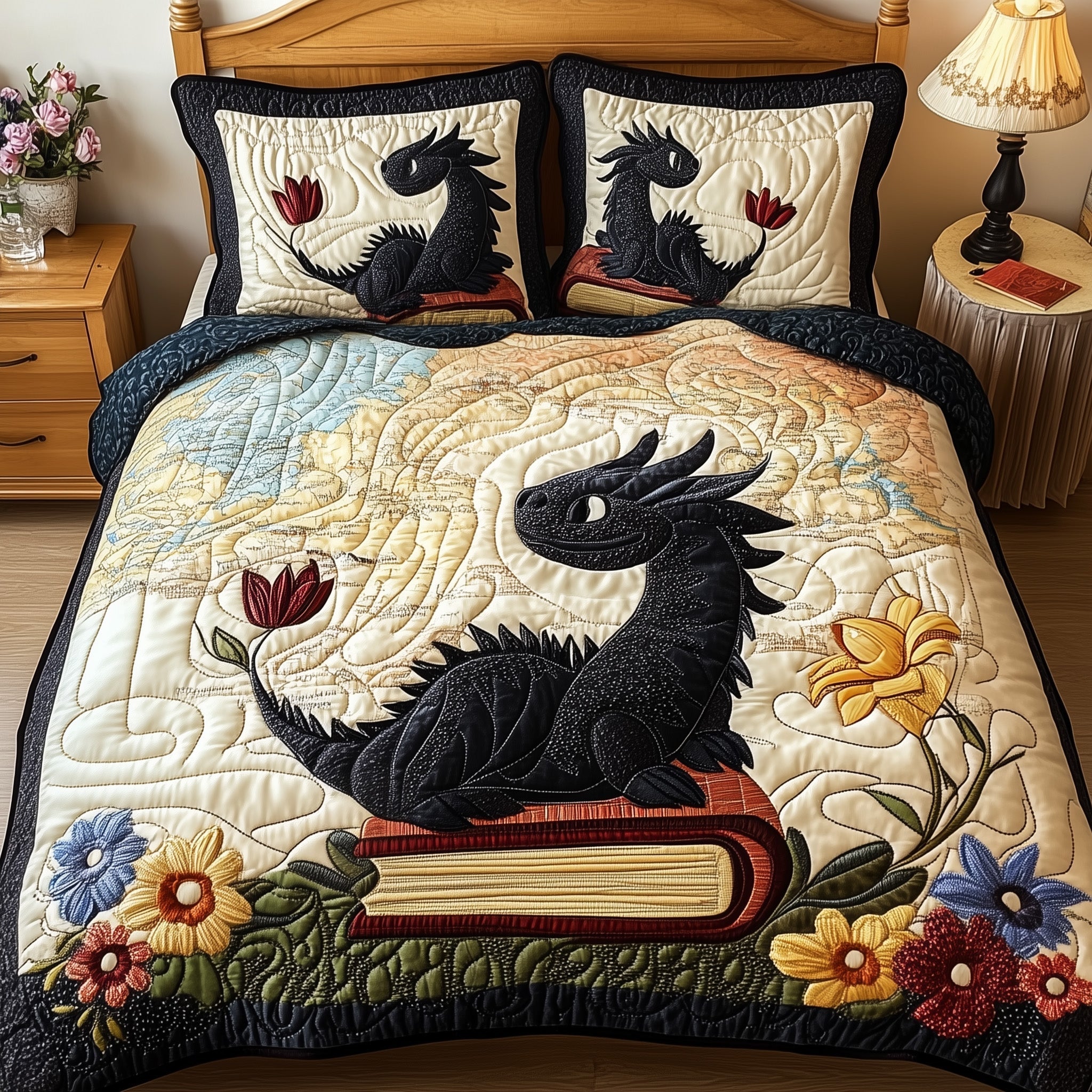 Ancient Wisdom Keeper Quilted Bedding Set Bedsheet Comforter Set Best Gift For Dragon Lovers
