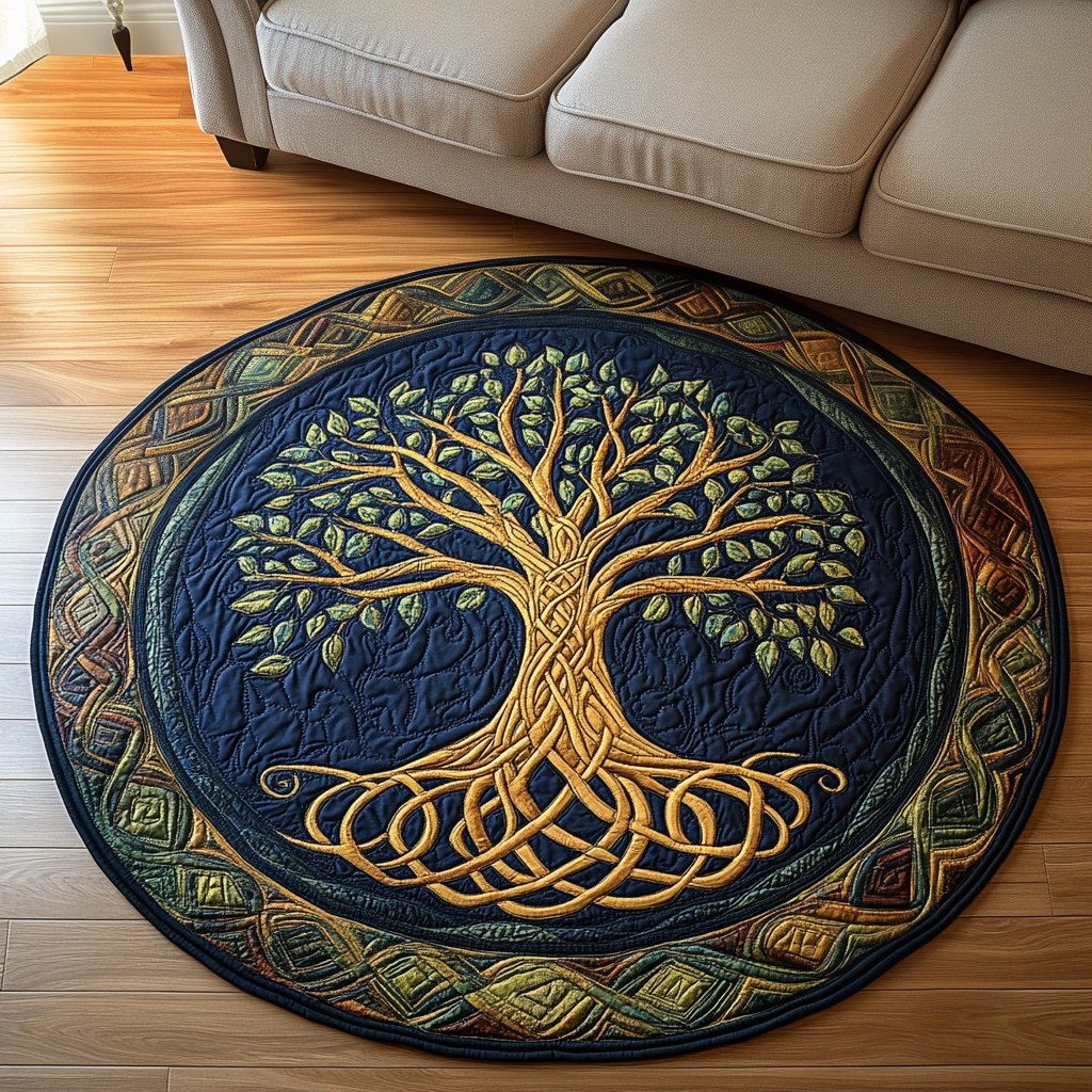Ancient Wisdom Quilted Round Mat Living Room Decoration Tree Of Life Gifts For Him