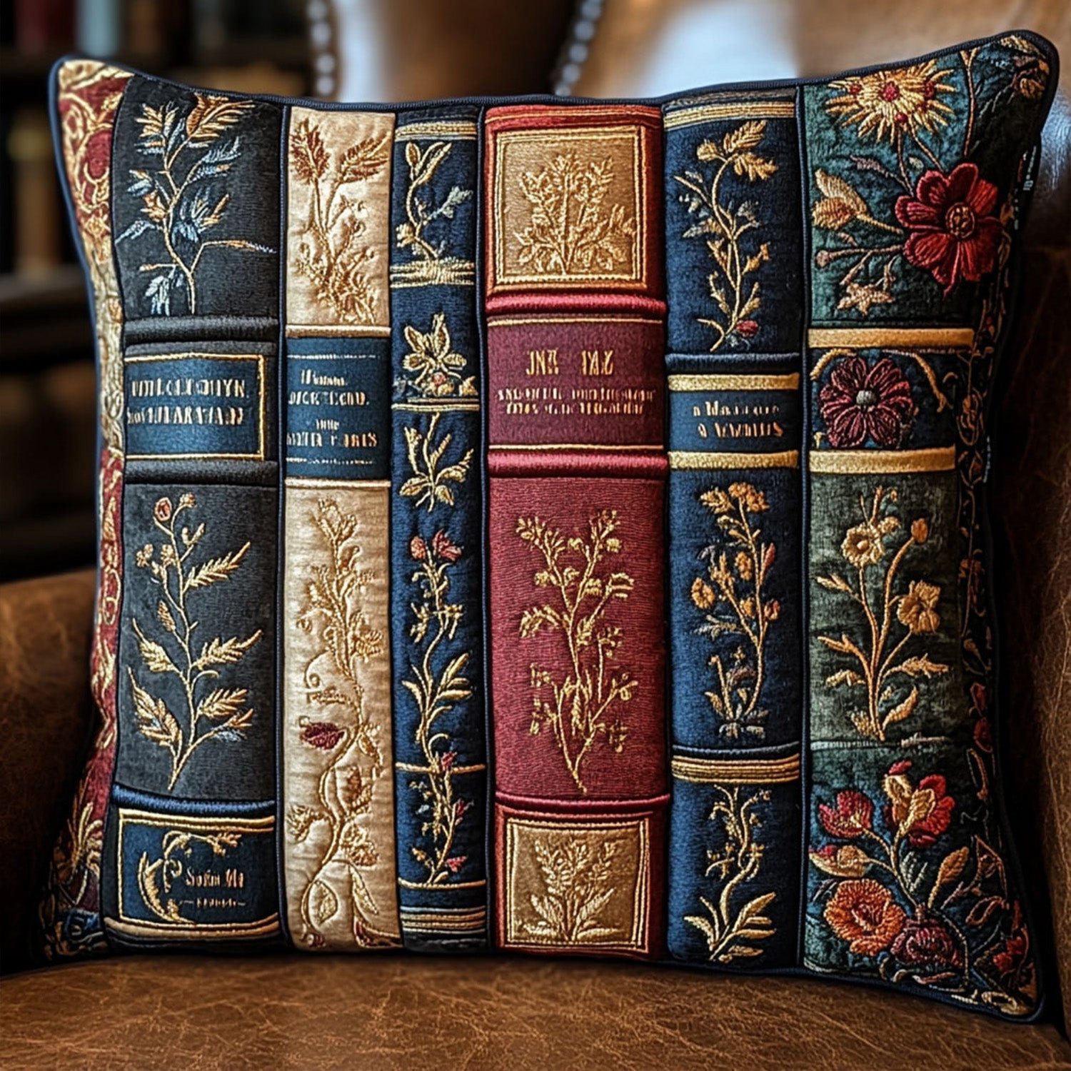 Antique Library Quilted Pillow Case Cushion Cover ItemBook Presents For Him
