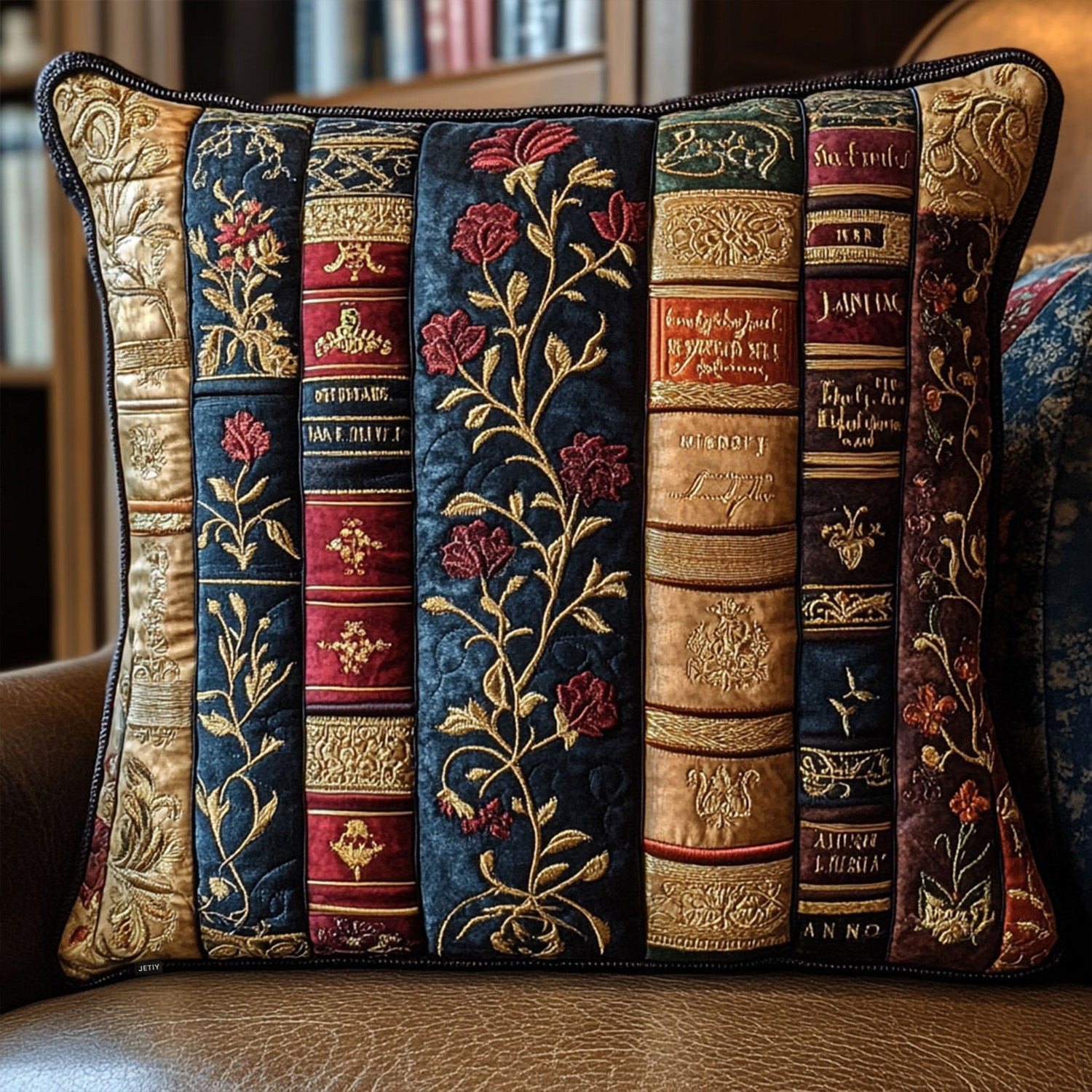 Antique Library Quilted Pillow Case Cushion Cover ItemGreat Book Lover Gifts