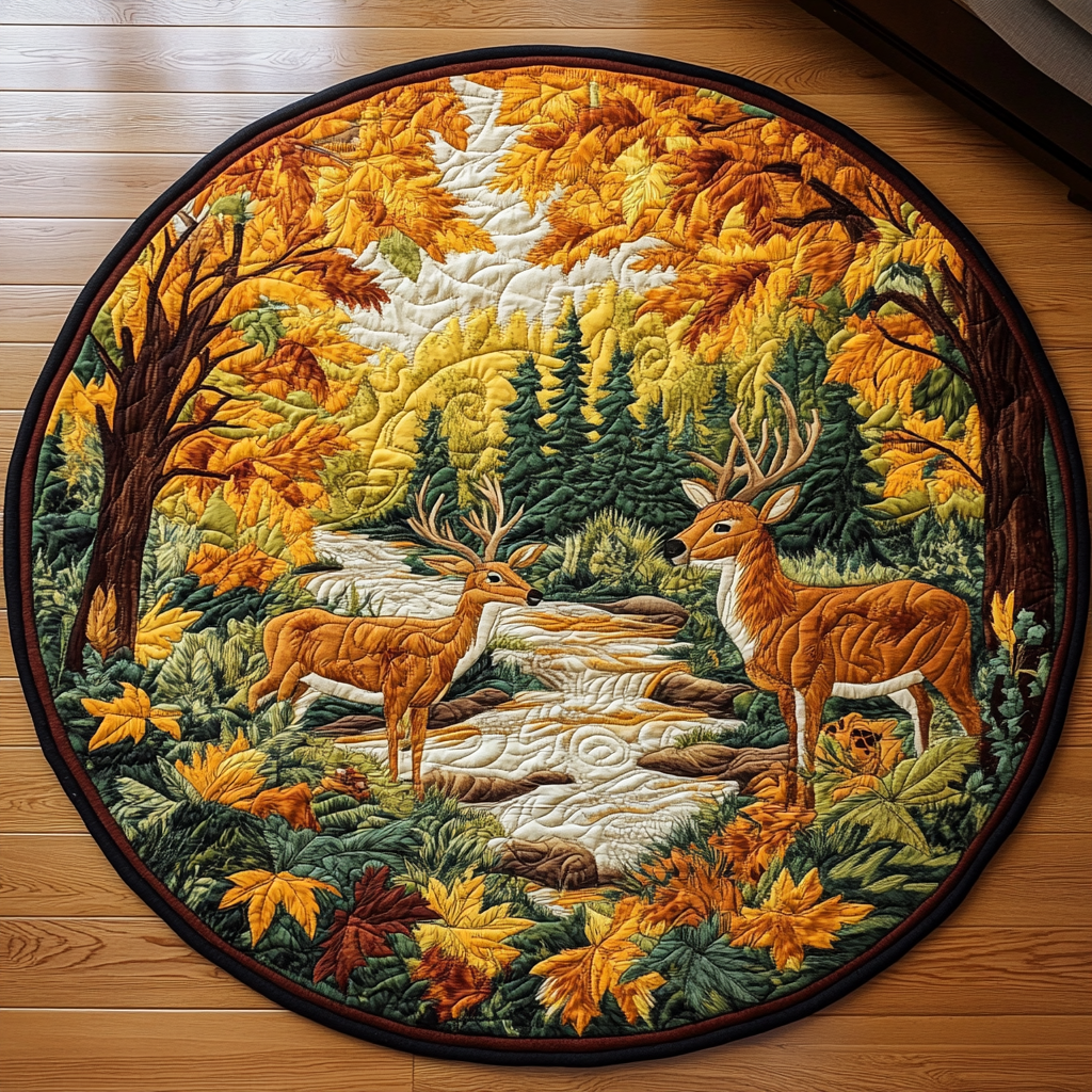 Antlered Majesty Quilted Round Mat Home And Decor Gifts For Deer Hunters