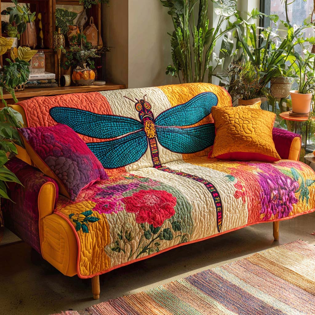 Aqua Breeze Rest Quilted Sofa Cover Sofa Couch Cover Gifts For Dragonfly Lovers
