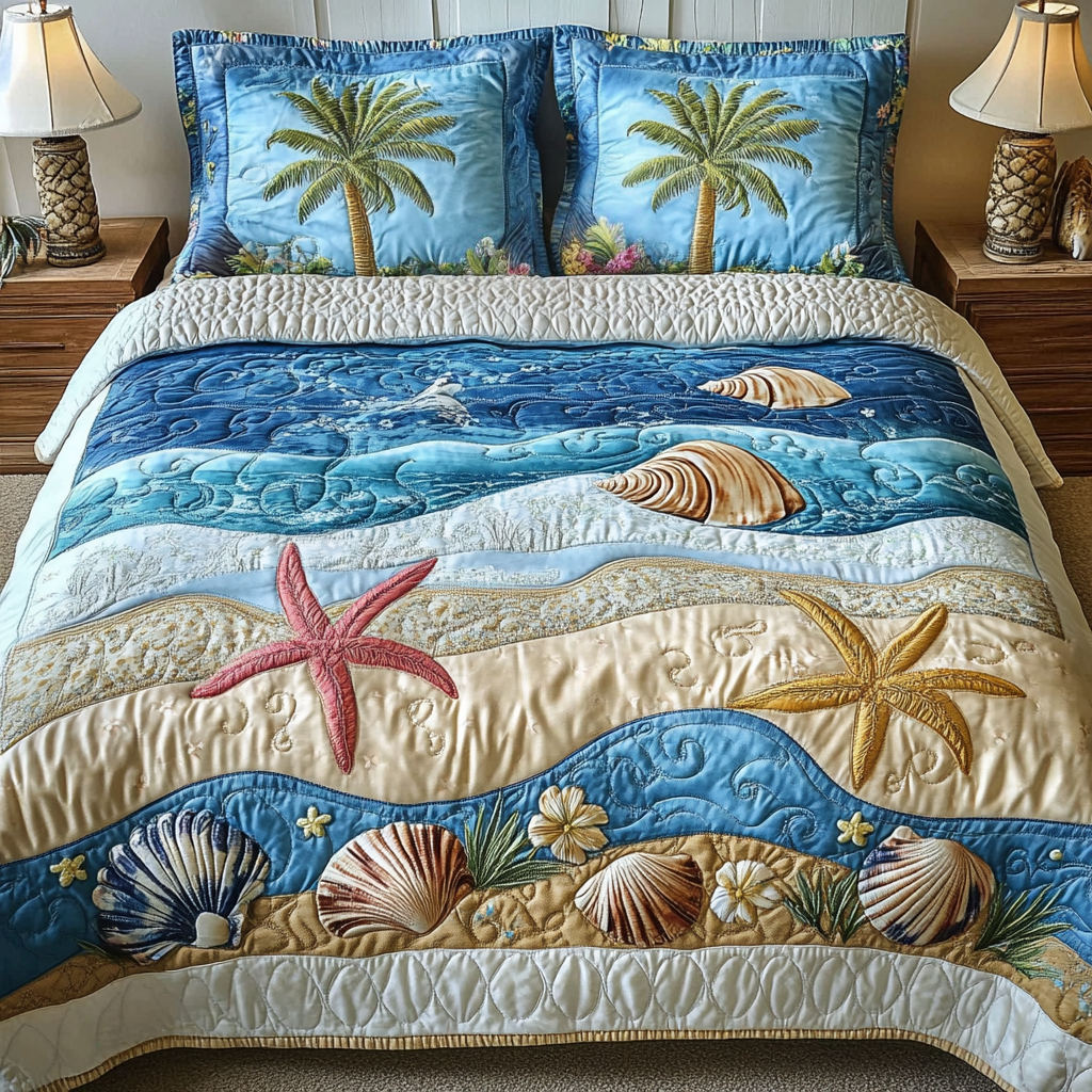 Aqua Drift Quilted Bedding Set Best Comforter Sets Gifts For Someone Who Likes The Beach