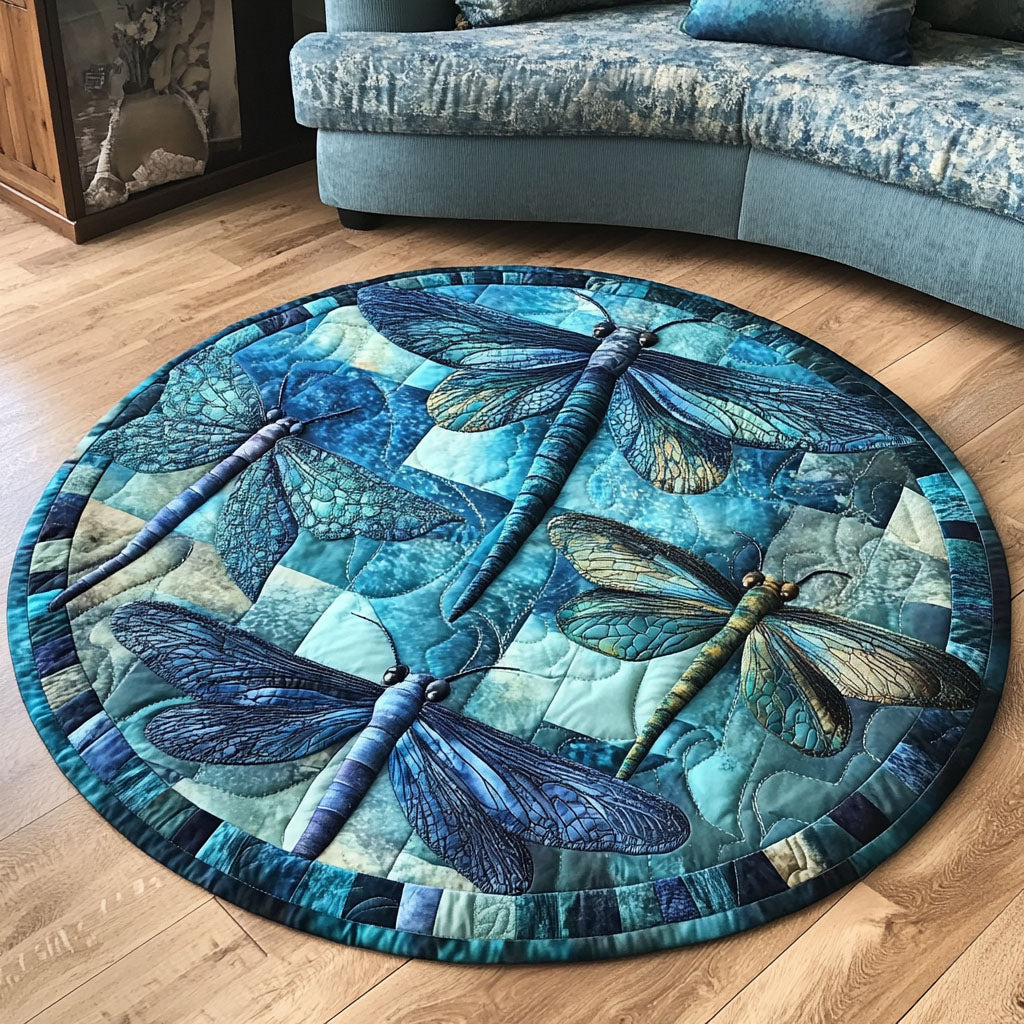 Aqua Harmony Quilted Round Mat Round Kitchen Mat Unique Dragon Gifts