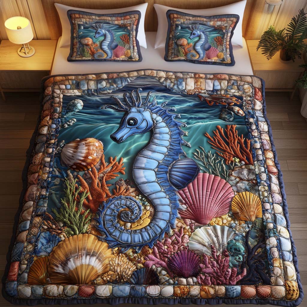 Aqua Haven Quilted Bedding Set Unique Bed Sheets Best Gifts For Ocean Lovers