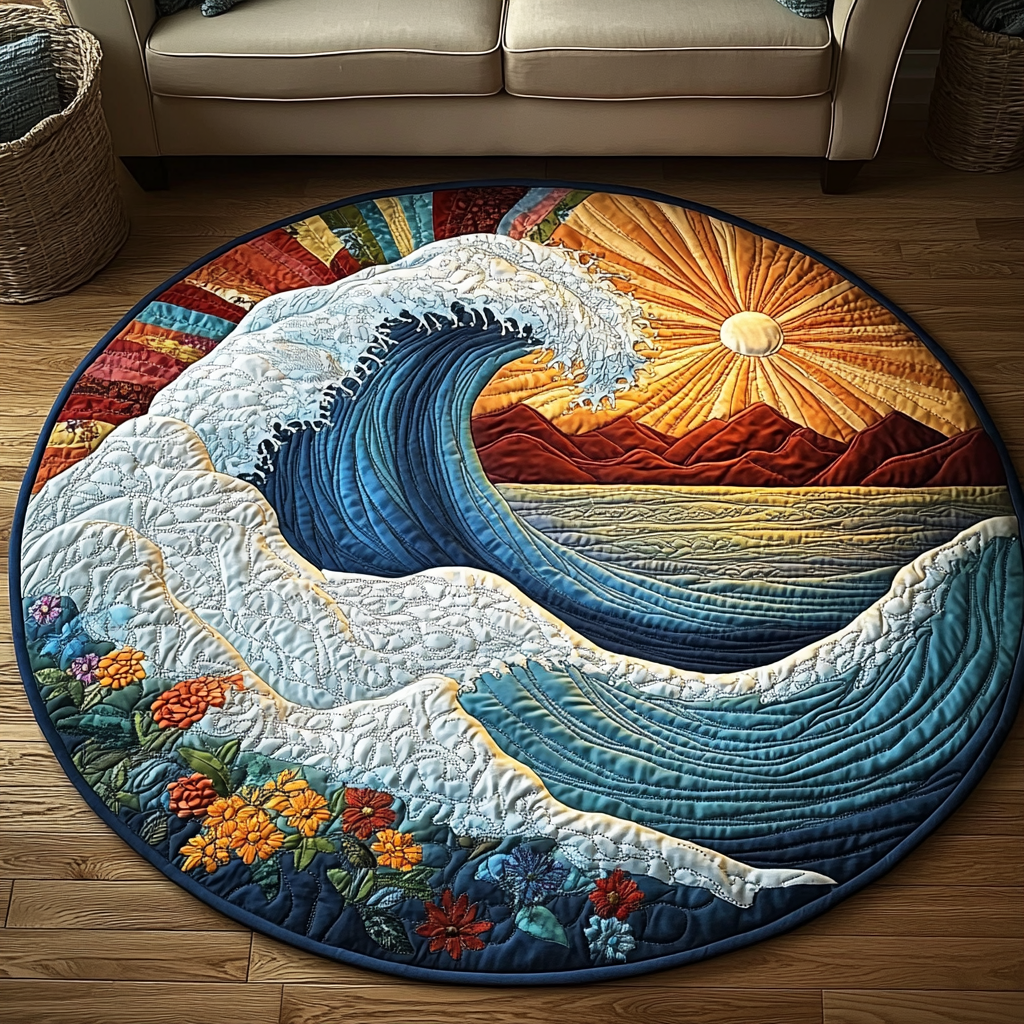 Aqua Horizon Quilted Round Mat Round Rugs Indoor Gifts For Dads Who Have Everything