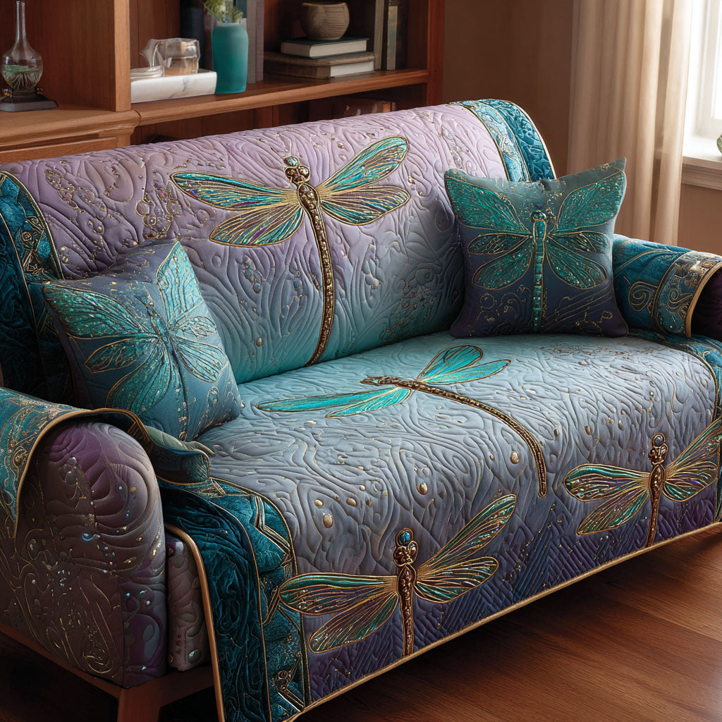 Aqua Serenity Quilted Sofa Cover Couch Slipcovers Dragonfly Gift Ideas