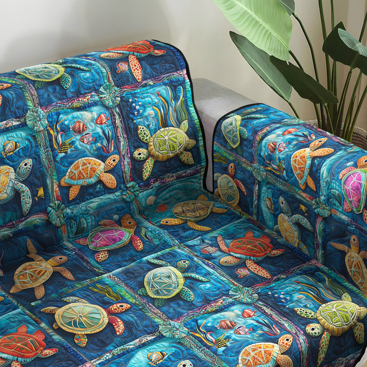 Aquatic Ambiance Quilted Sofa Cover Living Room Decor Beach Christmas Gifts