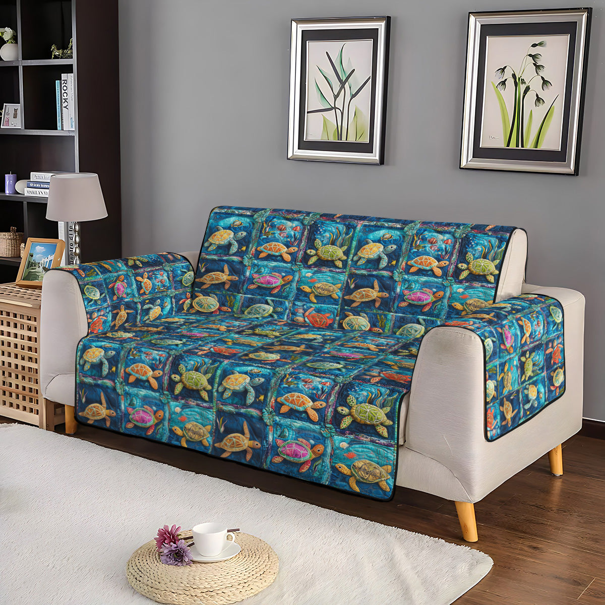 Aquatic Ambiance Quilted Sofa Cover Living Room Decor Beach Christmas Gifts - Image 3
