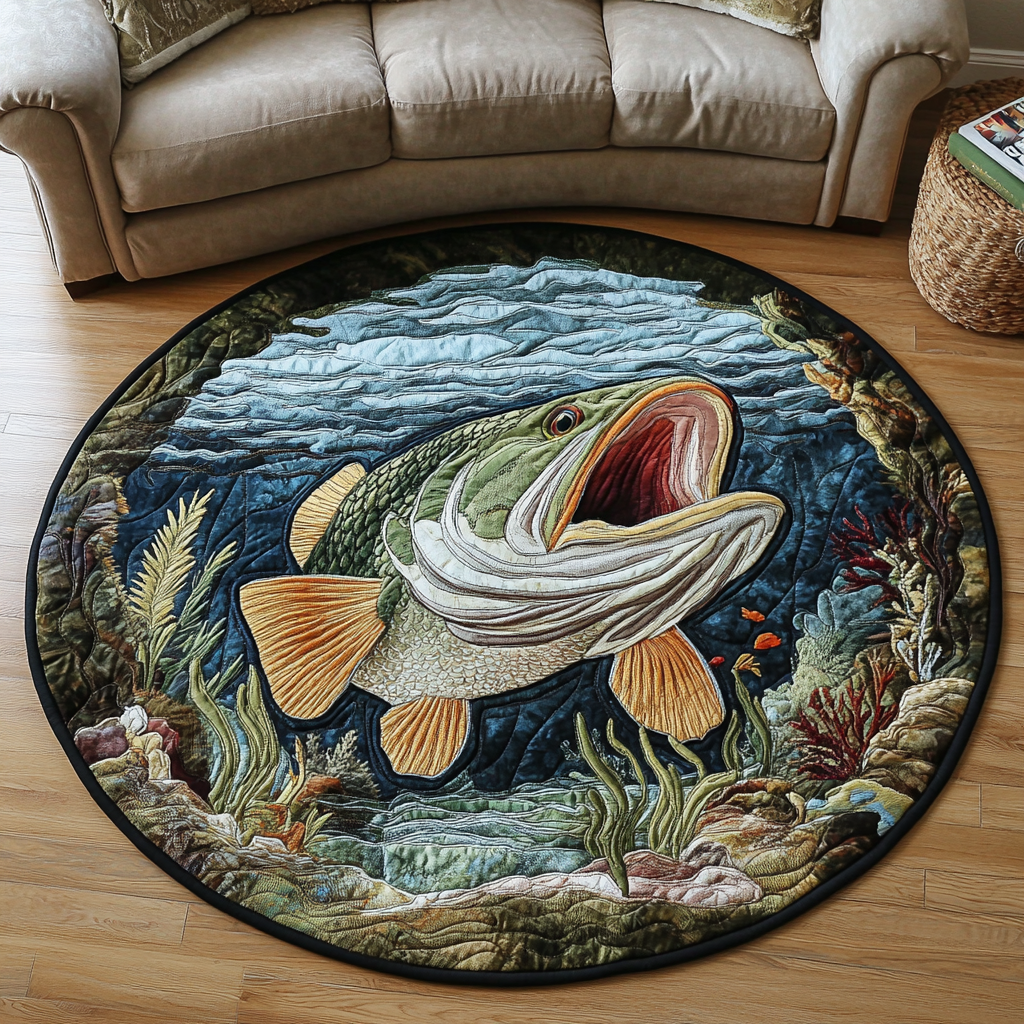 Aquatic Dream Quilted Round Mat Best Round Rugs Fishing Gifts For Dad