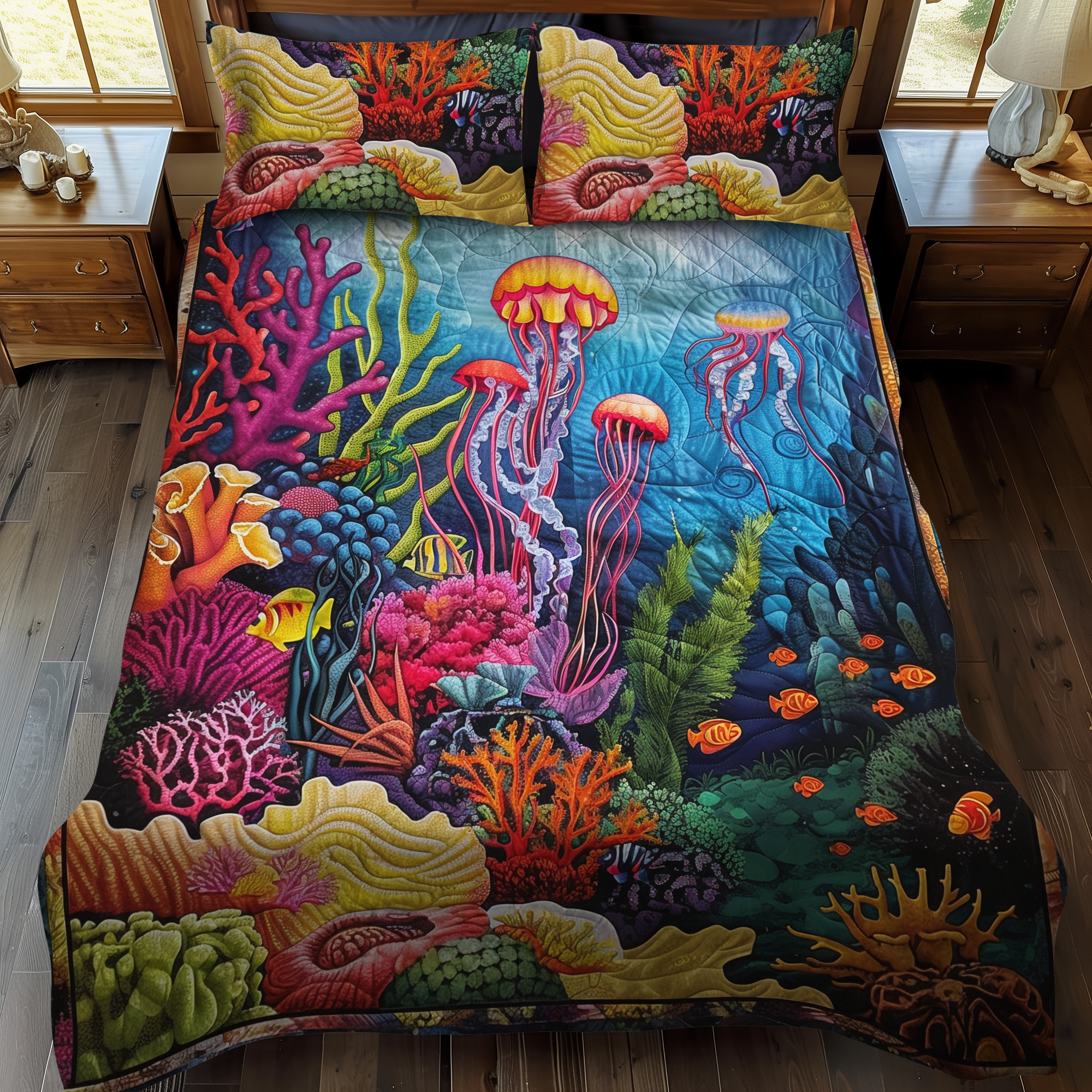 Aquatic Majesty Quilted Bedding Set Best Bed Sheet Set Octopus Gifts For Him Her