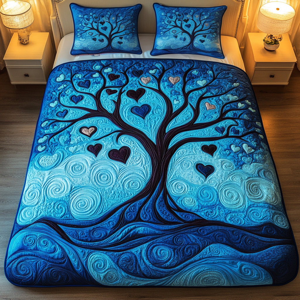 Arbor Amour Quilted Bedding Set Unique Bed Sheet Set Tree Of Life Gifts Father'S Day
