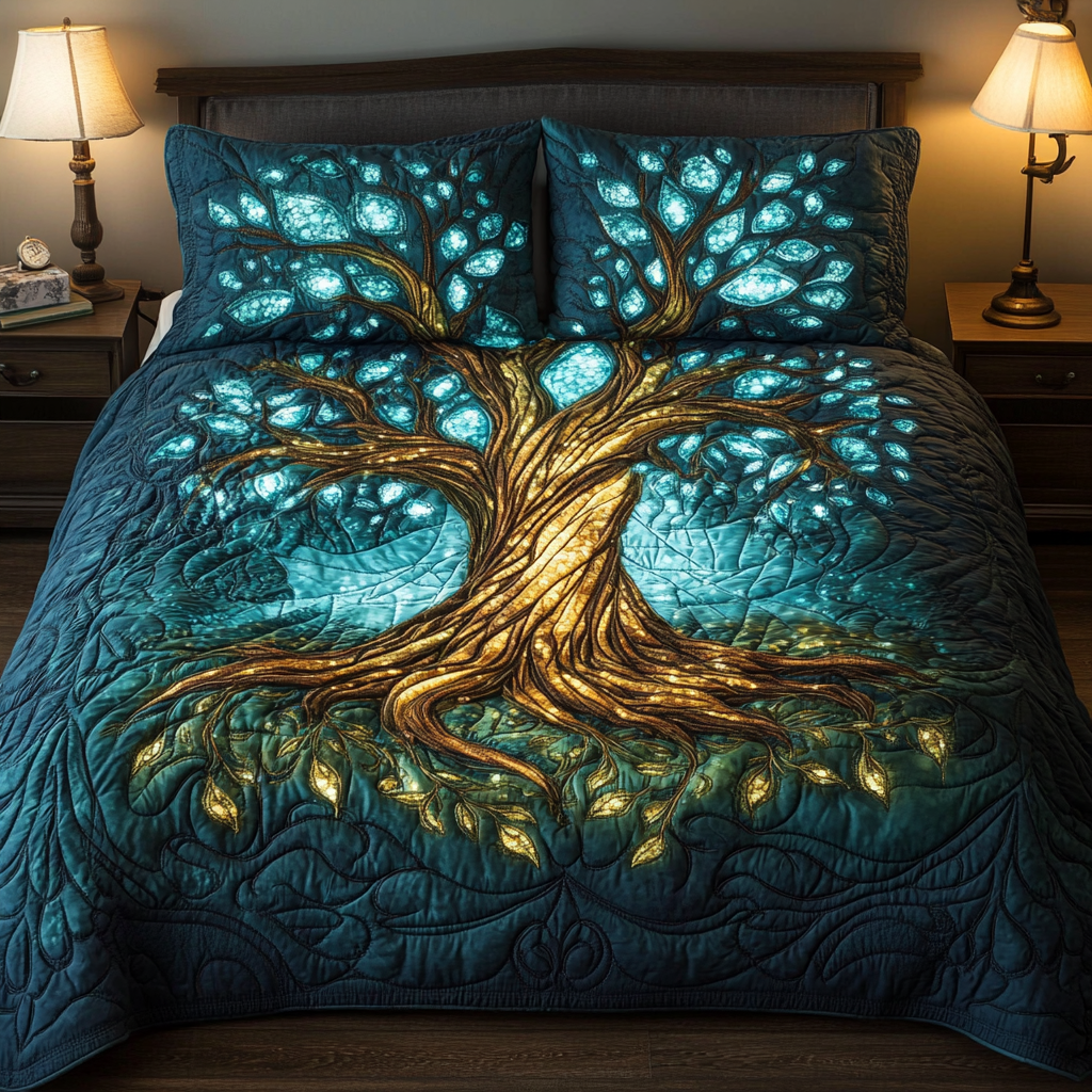 Arbor Harmony Quilted Bedding Set Aesthetic Room Decor Tree Of Life Themed Gifts