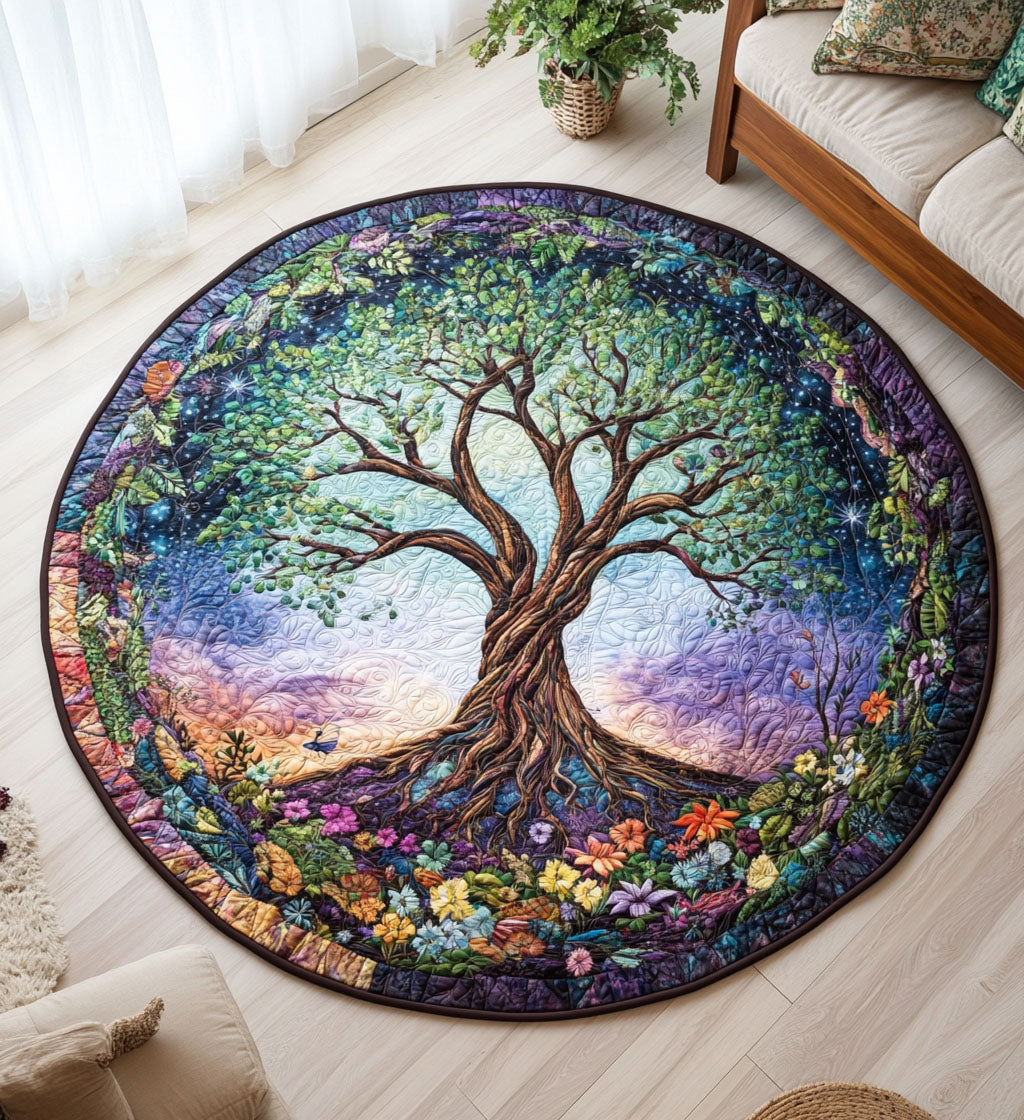 Arboreal Symphony Quilted Round Mat Round Floor Rugs Tree Of Life Gifts For Men