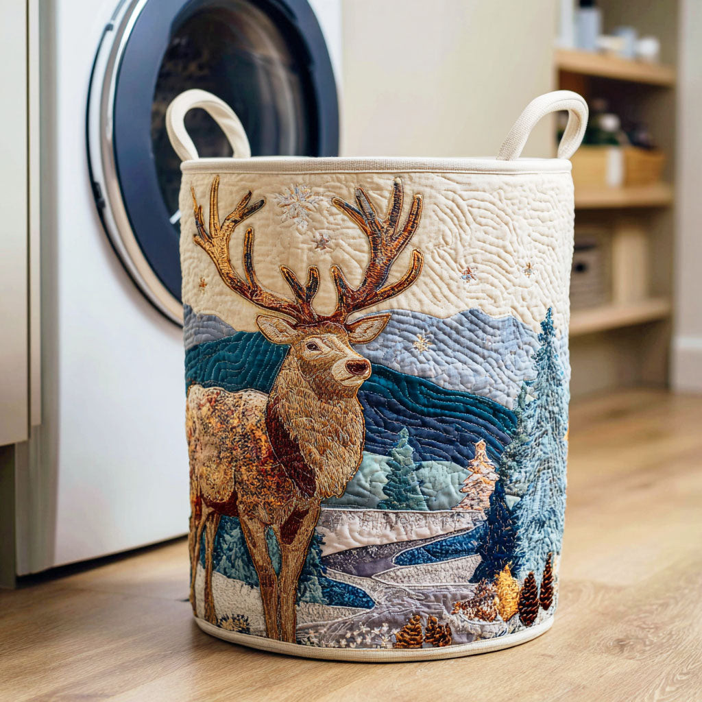Arctic Deer Twilight Quilted Laundry Basket Unique Laundry Hamper Simple Mother's Day Gifts