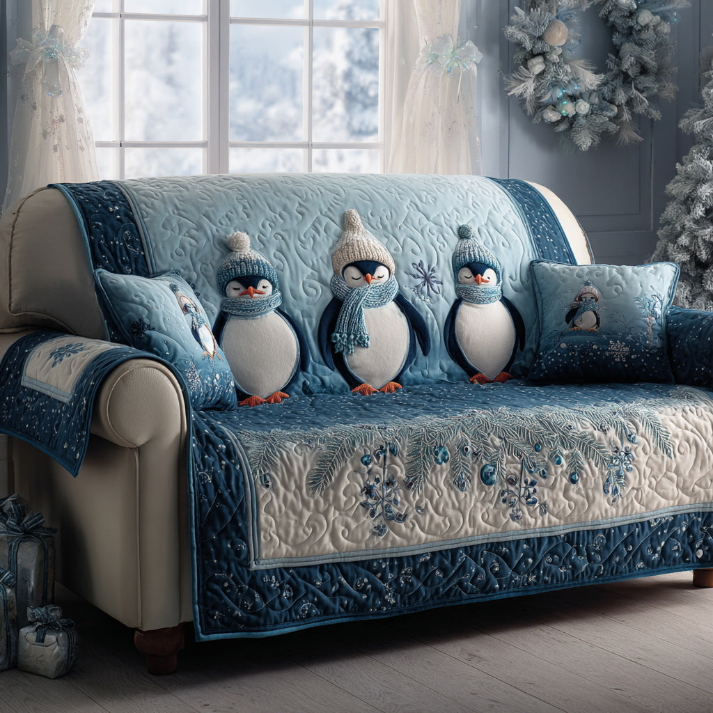 Arctic Penguin Quilted Sofa Cover Christmas Couch Cover Cool Christmas Gifts