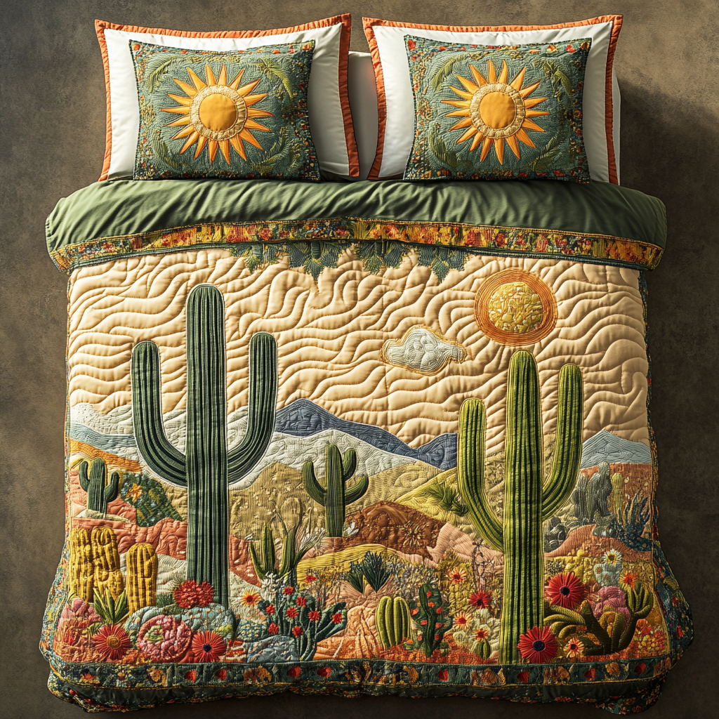 Arid Beauty Quilted Bedding Set Best Comforter Sets Cute Cactus Gifts