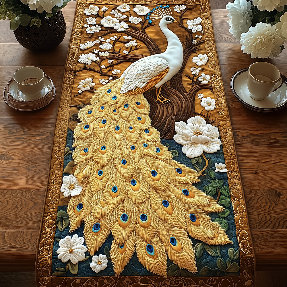 Aristocratic Charm Quilted Table Runner Unusual Table Runners Gifts For Peacock Lover