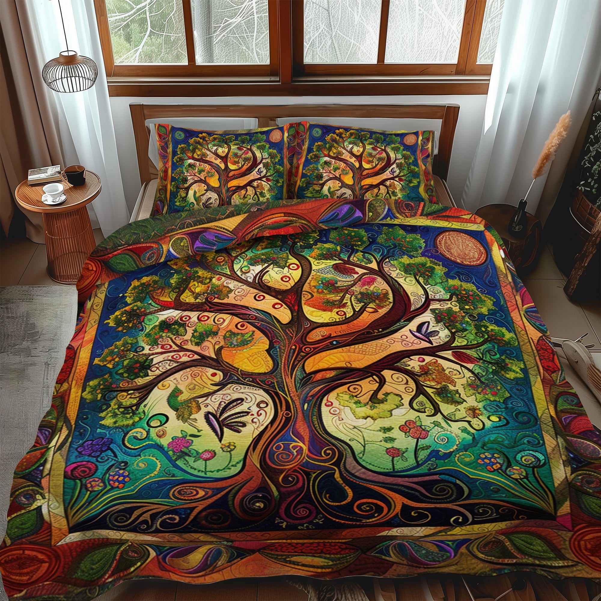 Artisan Celtic Tree of Life Quilted Bedding Set Cute Bed Sheet Set Tree Of Life Merchandise