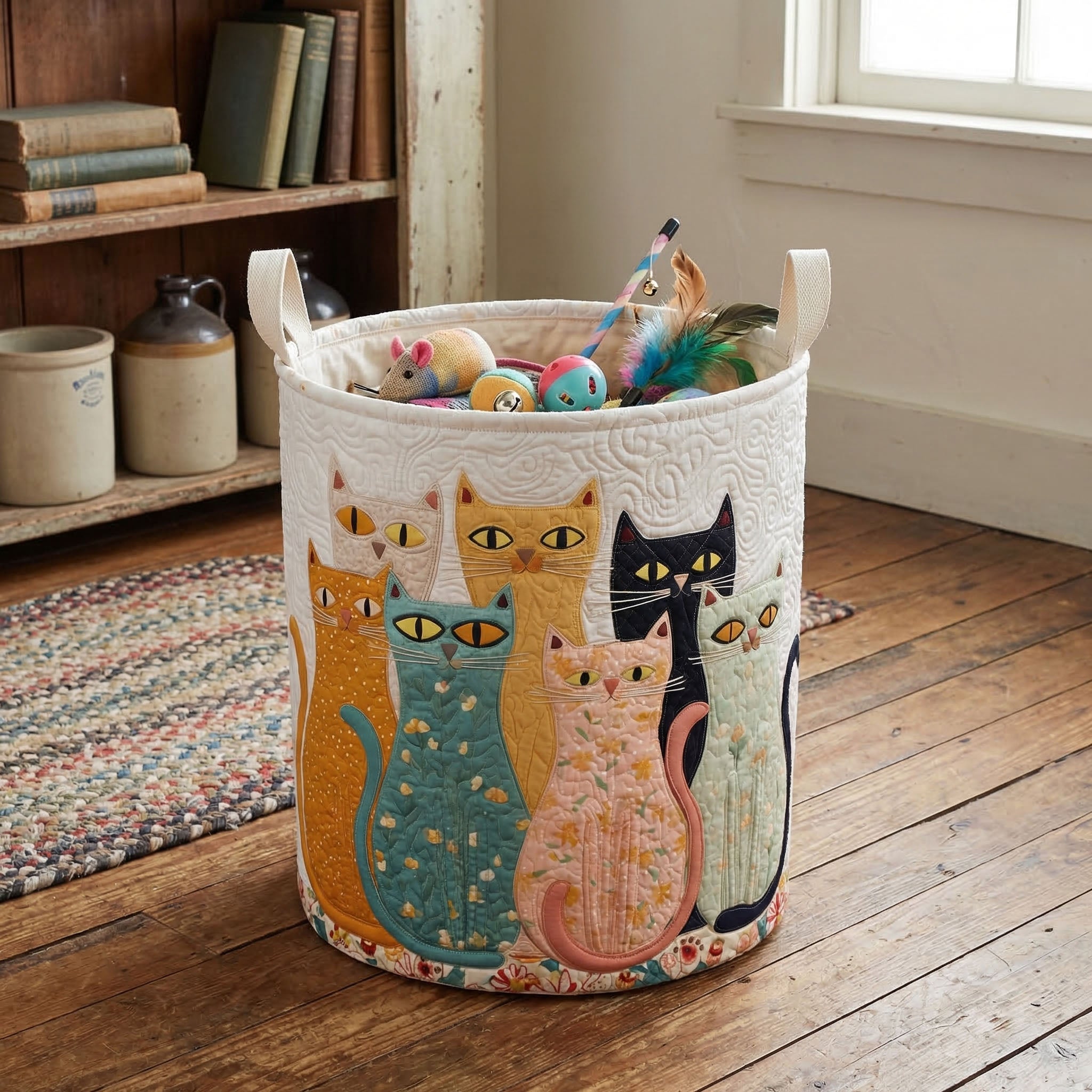 Artistic Cat Harmony Quilted Laundry Basket Laundry Hamper Presents For New House Owners