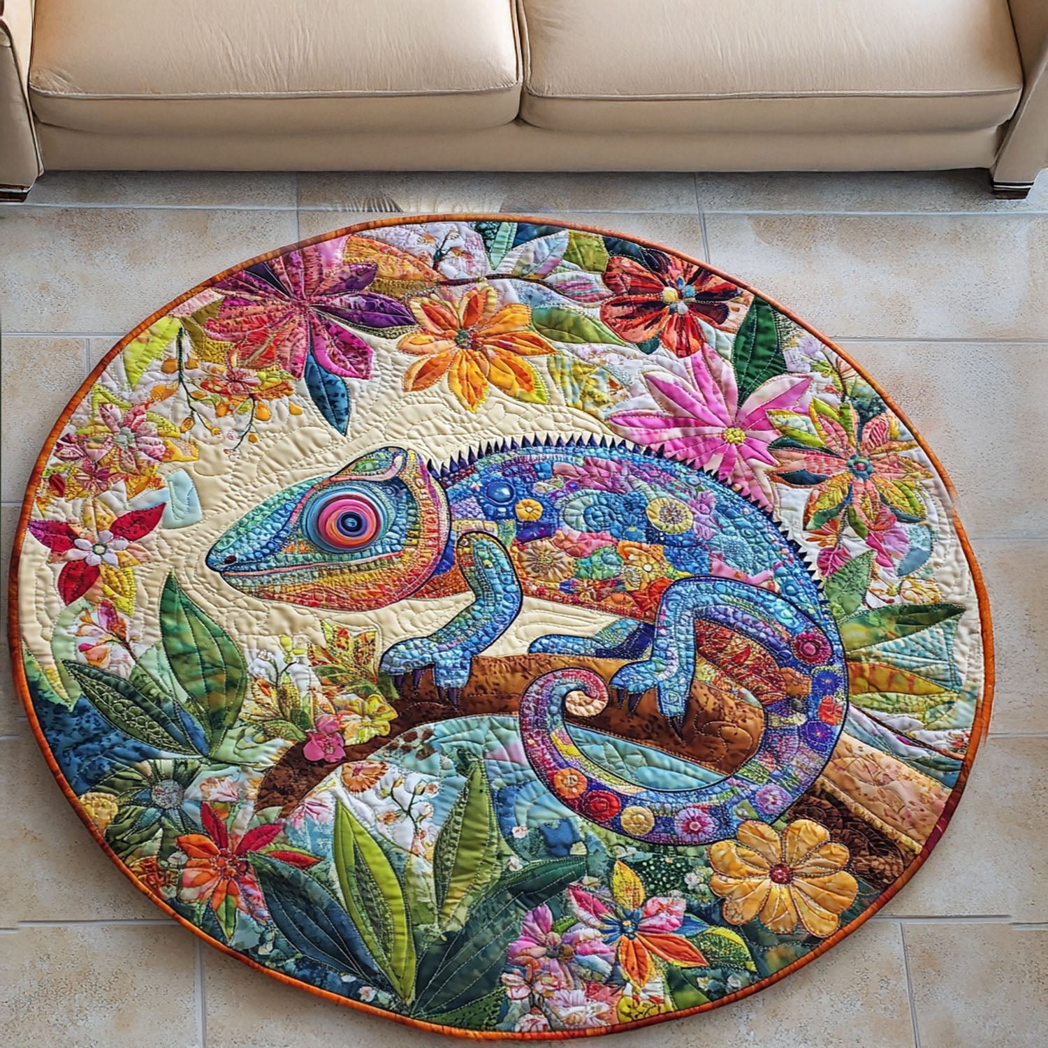Artistic Chameleon Quilted Round Mat Circle Mat Good Mother Gifts