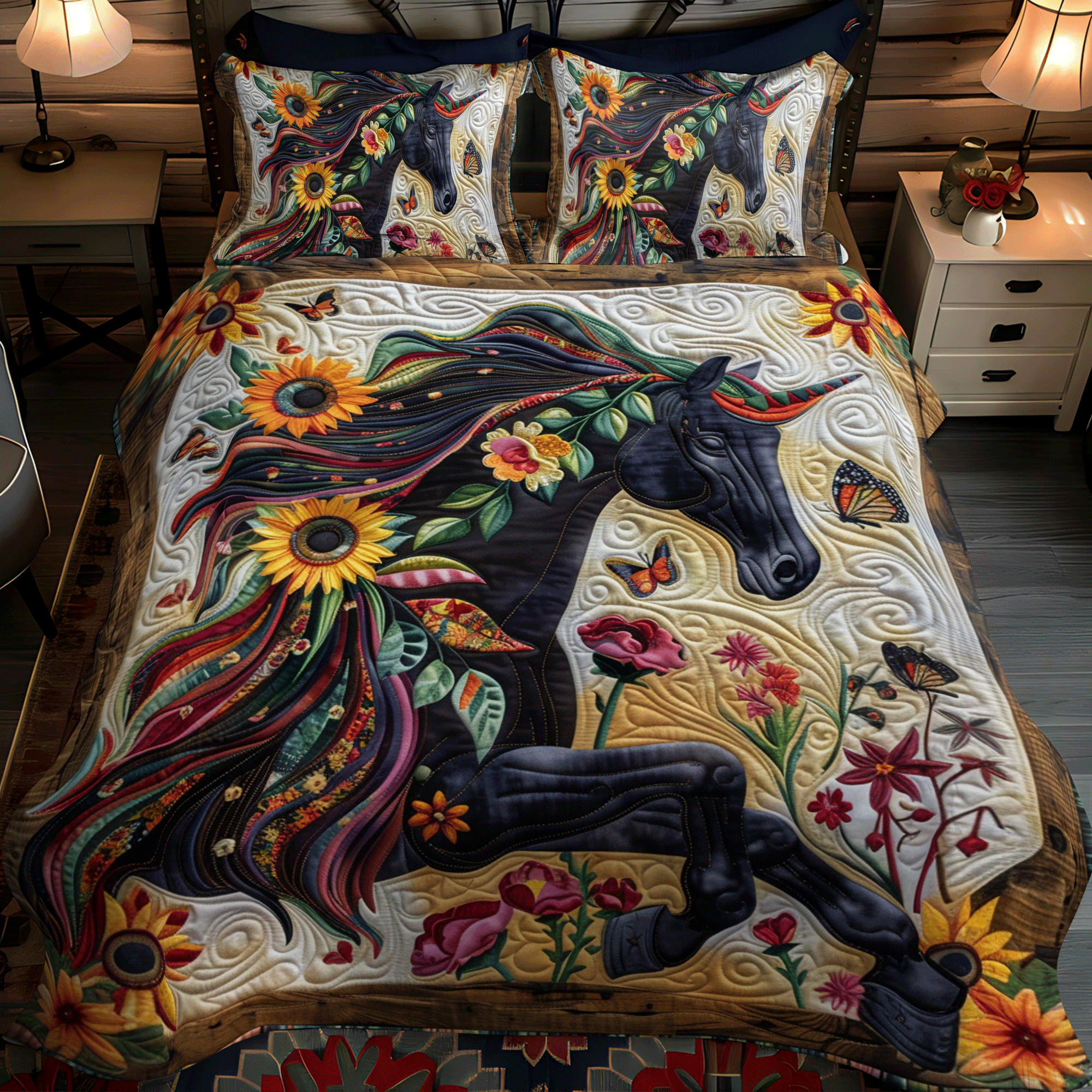 Artistic Mystical Steeds Quilted Bedding Set Bed Decorations Best Gifts For Horse Lovers