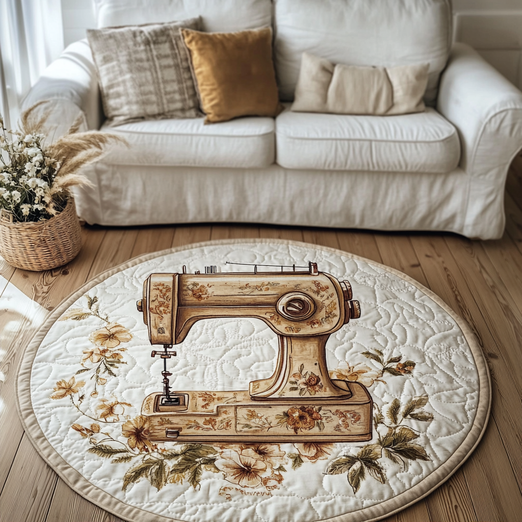Artistic Sewing Machine Quilted Round Mat Round Kitchen Carpet Fathers Day Gift From Daughter