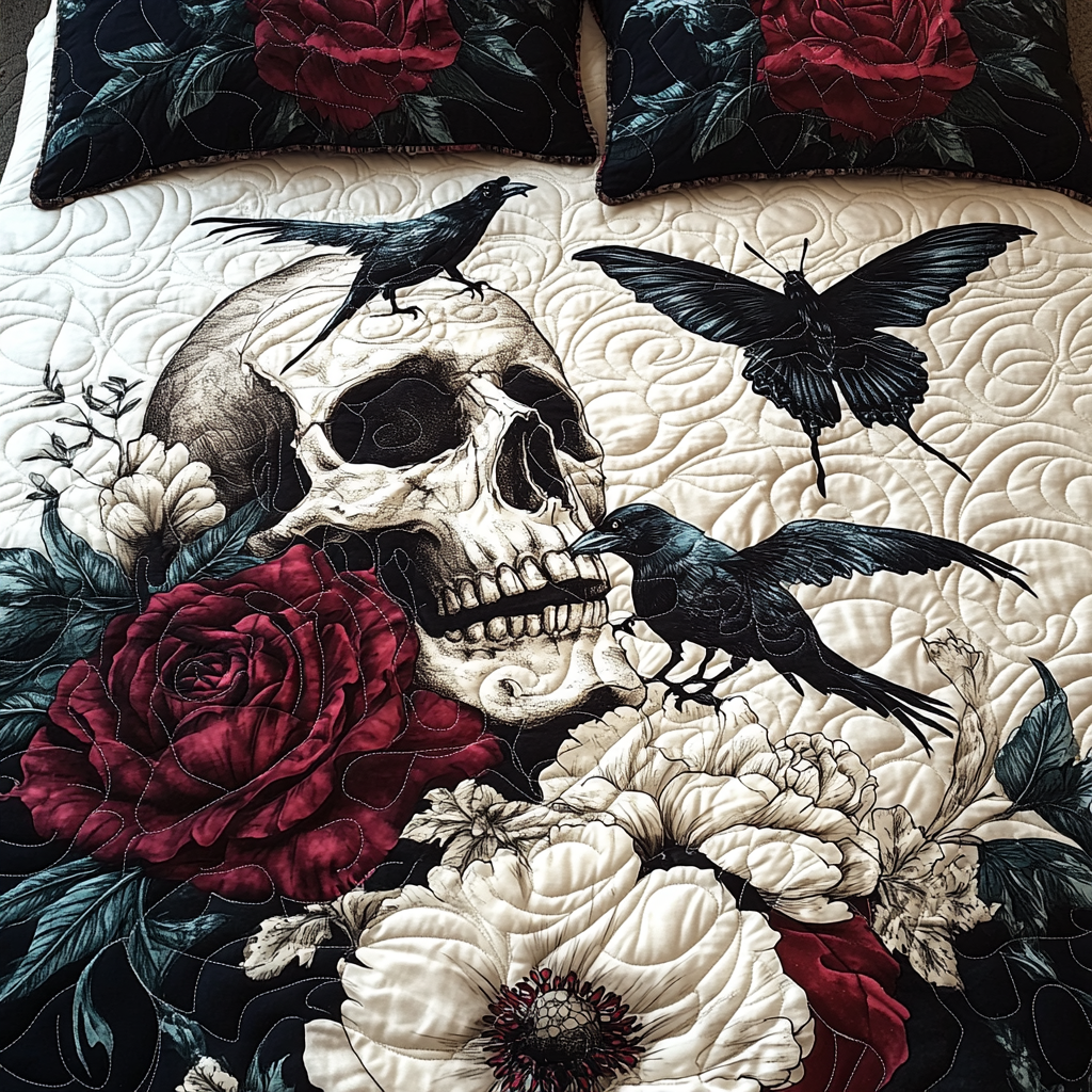 Artistic Skull Quilted Bedding Set Best Bedspread Set Skull Themed Gifts